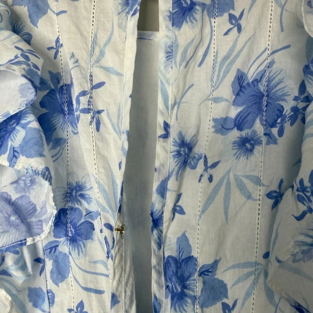 LoveShackFancy Womens XL Floral Mini Dress Blue White Ruffle Cotton